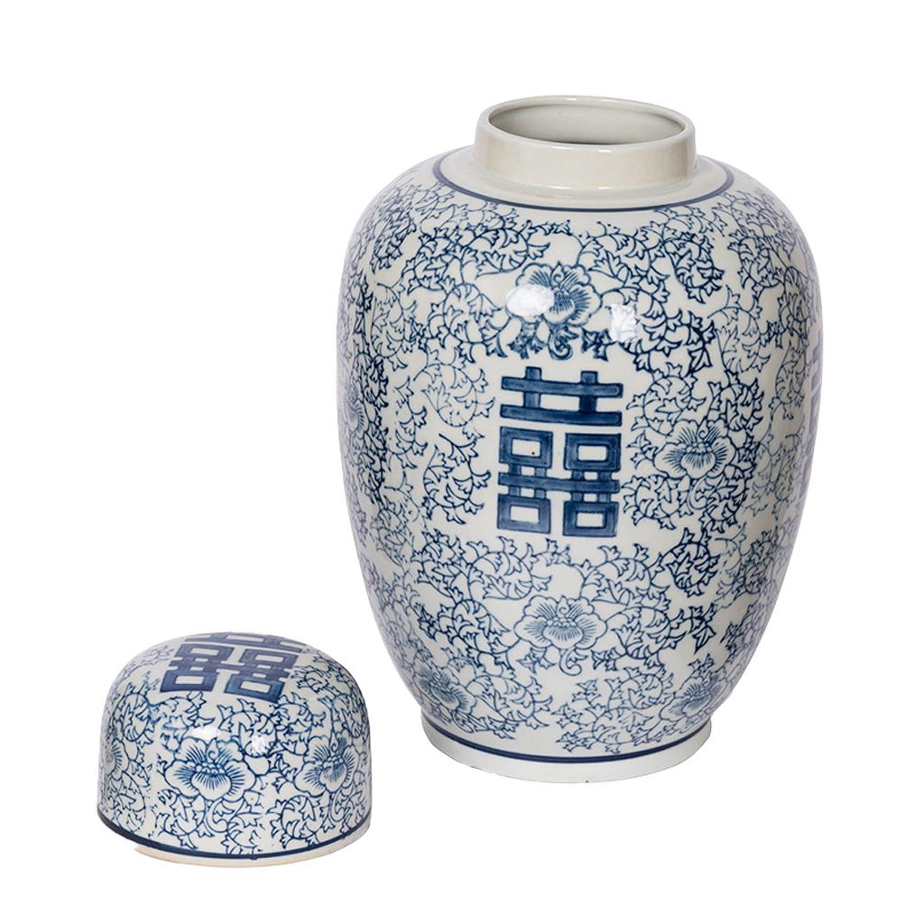Porcelain Ginger Jar with Lid - Kanji