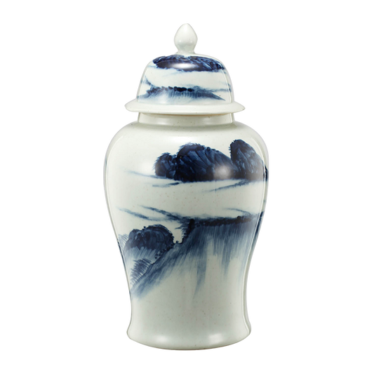 Porcelain Temple Jar with Lid - Landscape