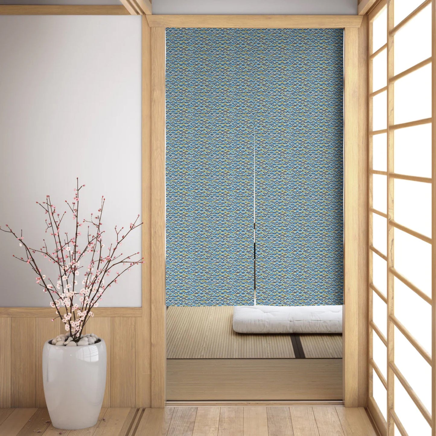 Colorful Seika Ha Blue Noren Japanese Door Curtain