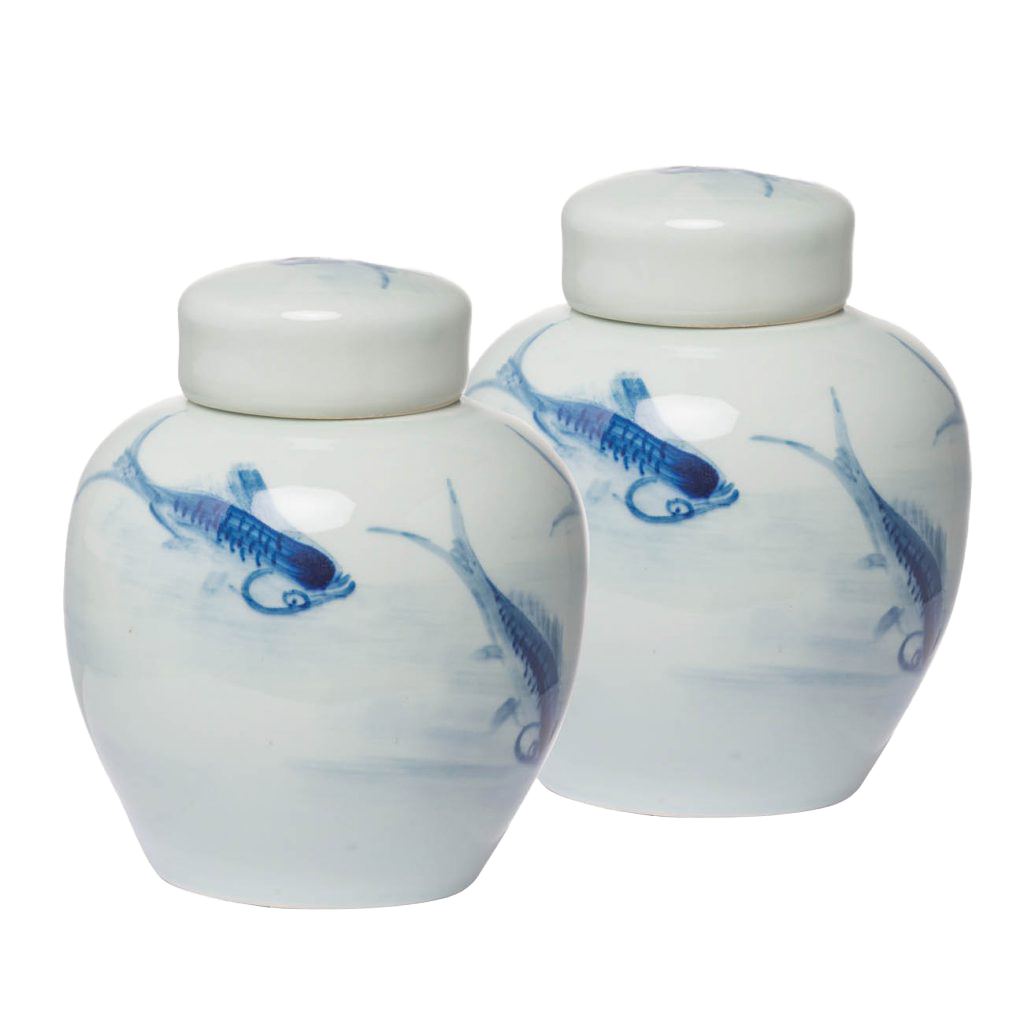 Porcelain Ginger Jar Set - Koi