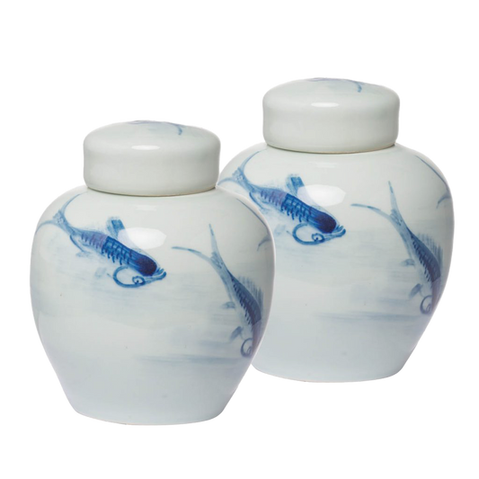 Porcelain Ginger Jar Set - Koi