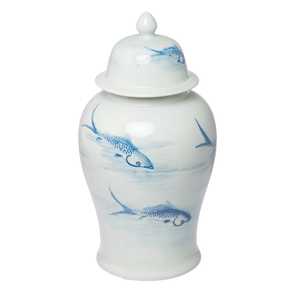 Porcelain Temple Jar with Lid - Koi