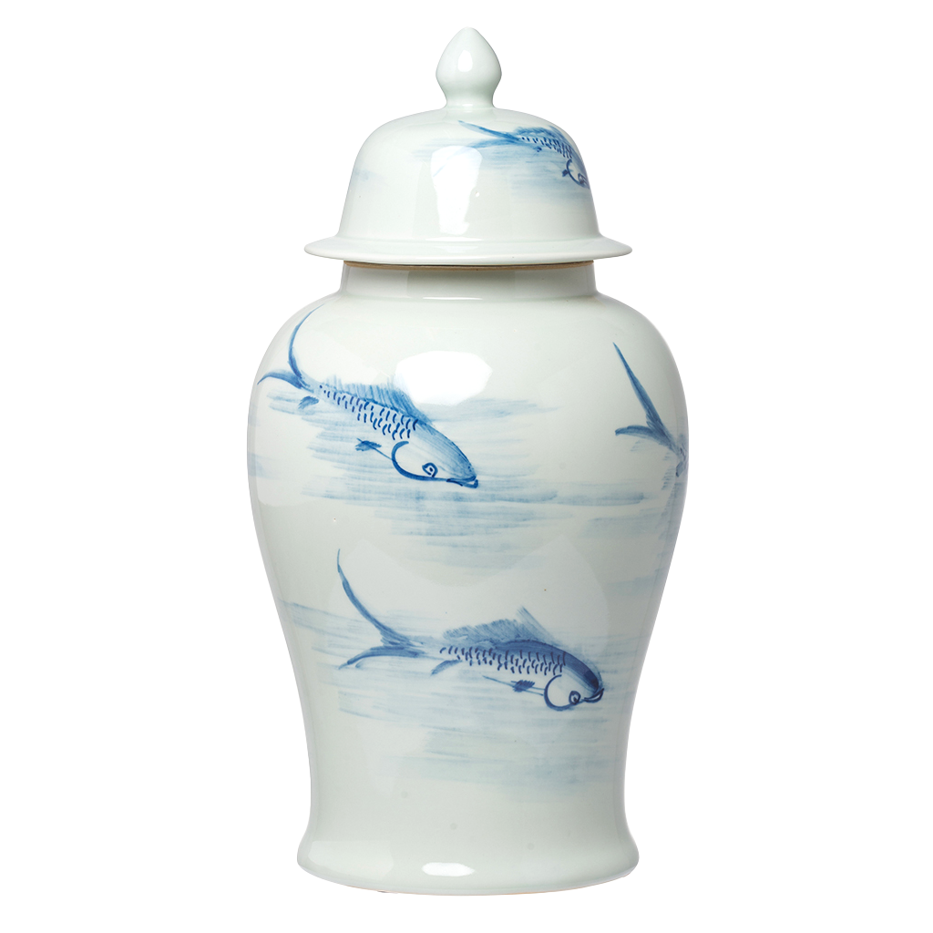 Porcelain Temple Jar with Lid - Koi
