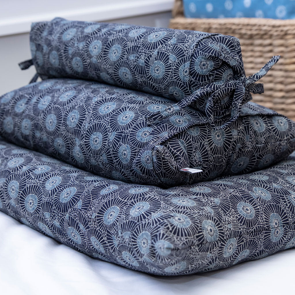 J-Life Higasa Navy Buckwheat Hull Pillow - COVER ONLY