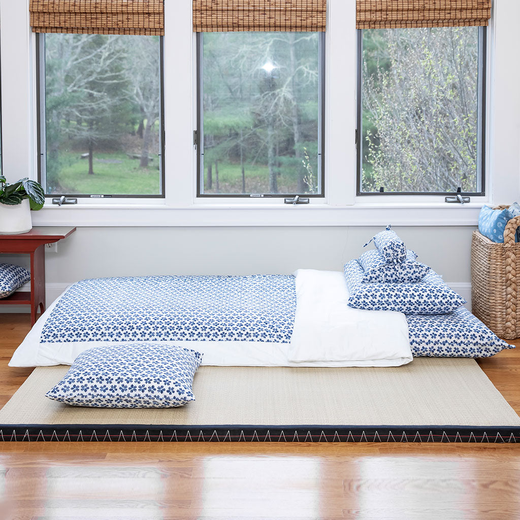 J-Life Plum Blossom Navy Zabuton Floor Pillow