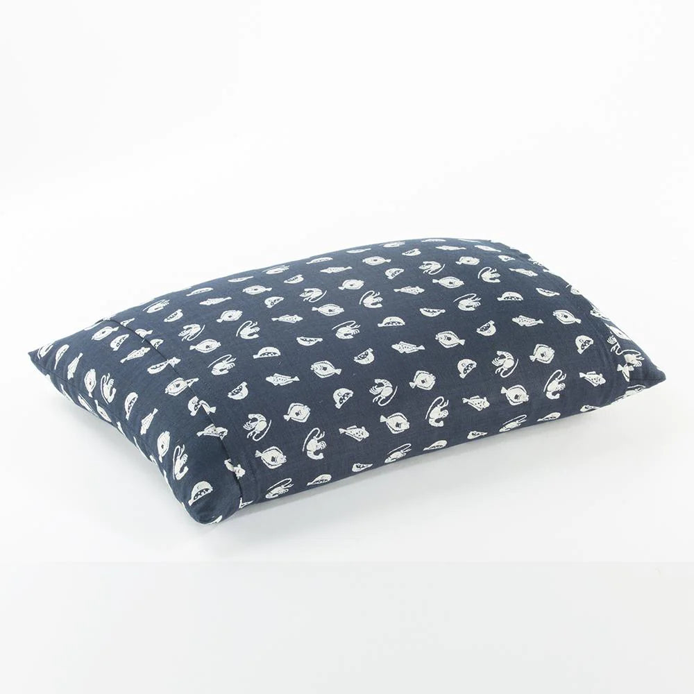 J-Life Marin Navy Buckwheat Hull Pillow - COVER ONLY
