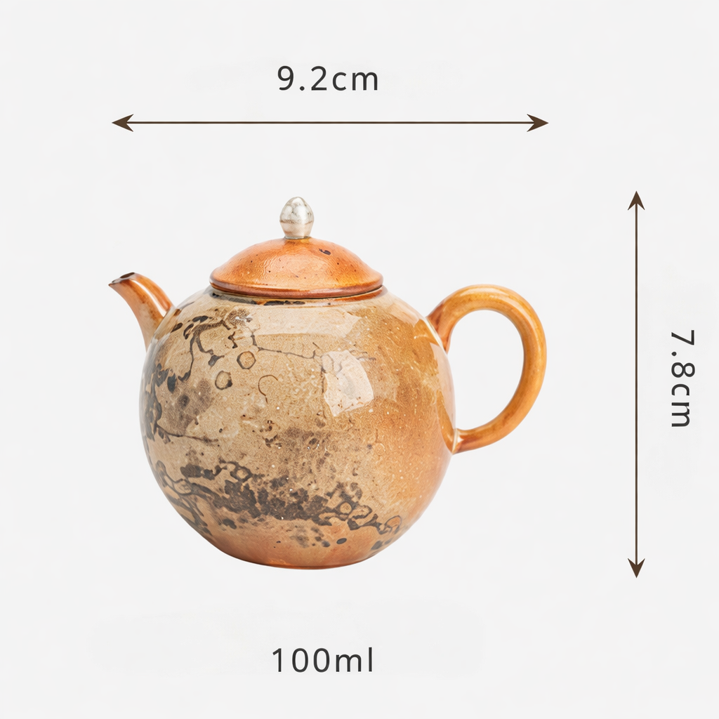 Ceramic teapot with dimensions and capacity label on a white background