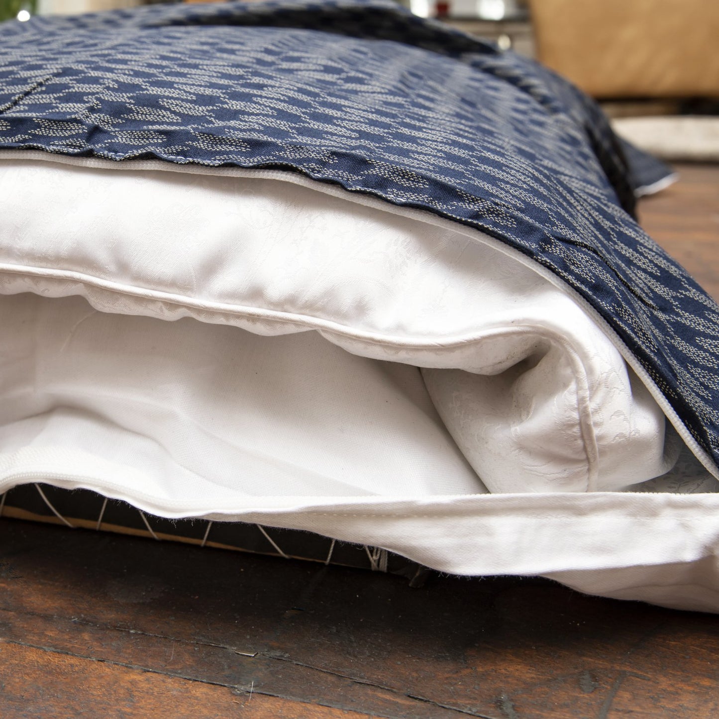 J-Life Ya Gasuri Navy Custom Kakefuton with Removable Cover_Kakefutons_Kakefuton with custom cover_Japan Tradition_Sleep System_Handmade__1__2__3