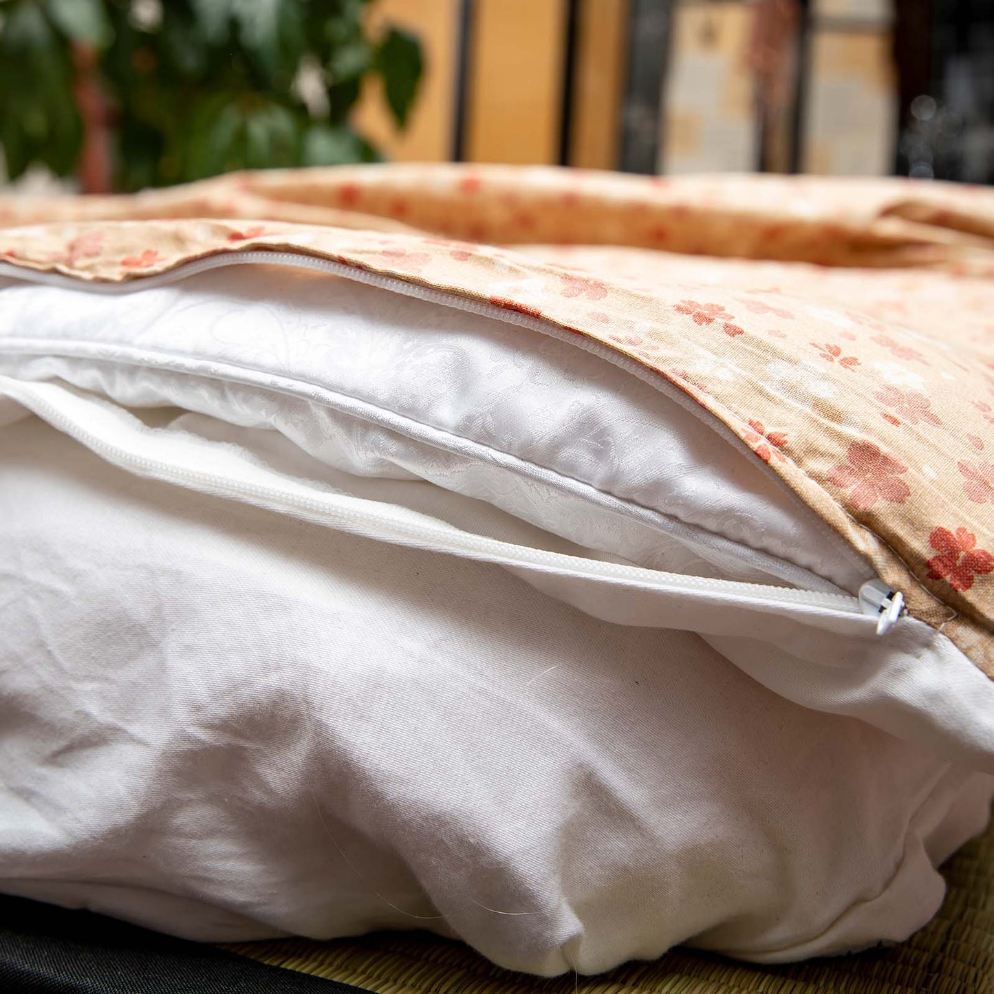 J-Life Cherry Blossom Tan Custom Kakefuton with Removable Cover_Kakefutons_Kakefuton with custom cover_Japan Tradition_Sleep System_Handmade__1__2__3__4__5__6