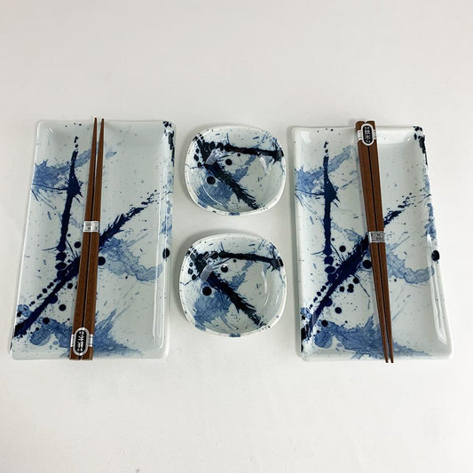 Sushi for Two Plate Set, Blue Splatter