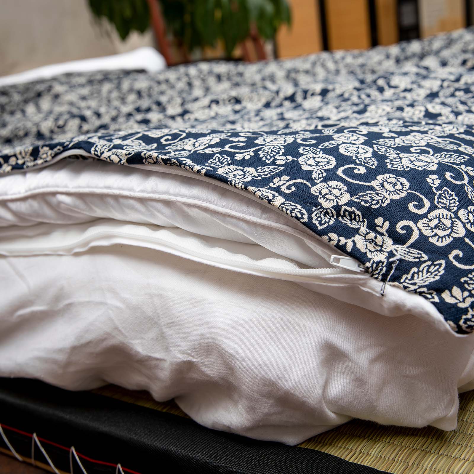 J-Life Hana Navy Custom Kakefuton with Removable Cover_Kakefutons_Kakefuton with custom cover_Japan Tradition_Sleep System_Handmade__1__2__3