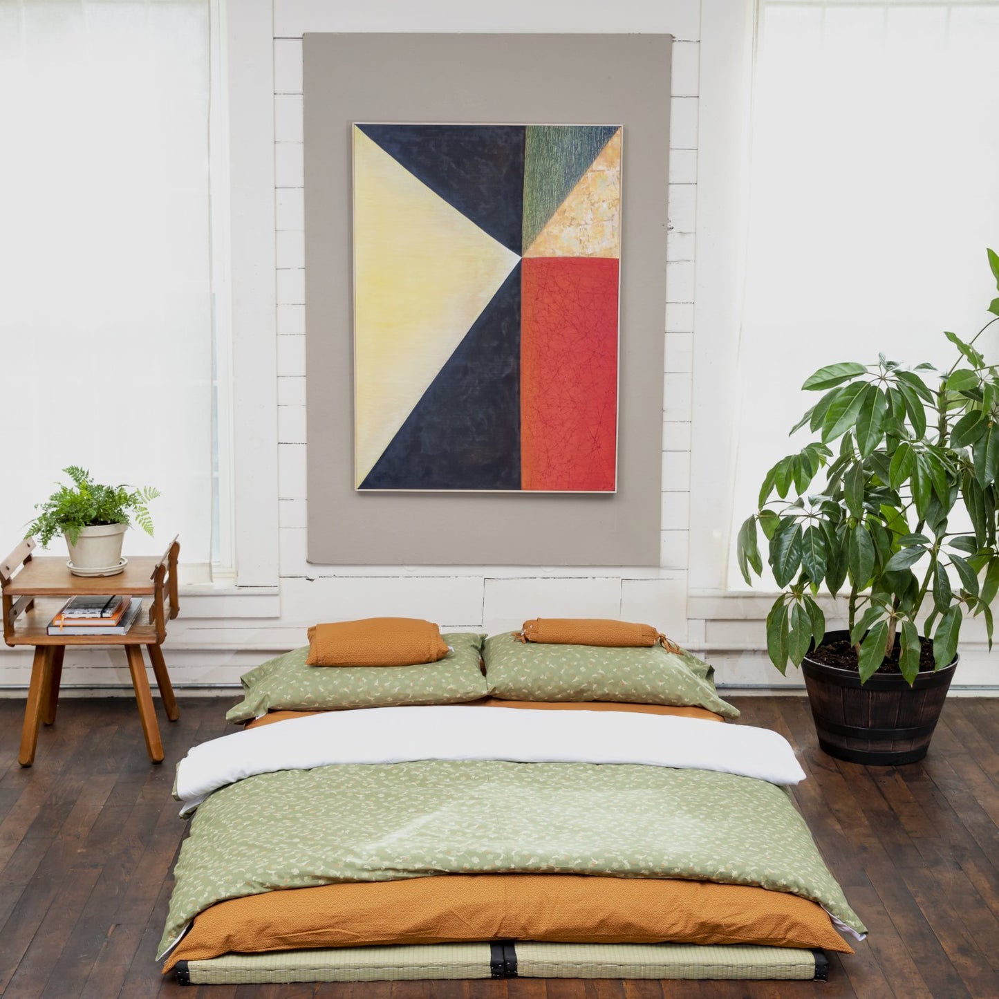 J-Life Usagi Green Custom Kakefuton with Removable Cover_Kakefutons_Kakefuton with custom cover_Japan Tradition