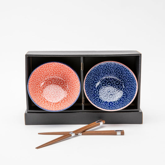 Coral and Blue Wave Bowls, Set of 2