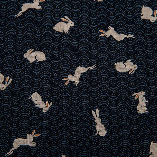 Imported Japanese Fabric - Usagi Navy_Fabric_Imported from Japan_100% Cotton_Japanese Sleep System