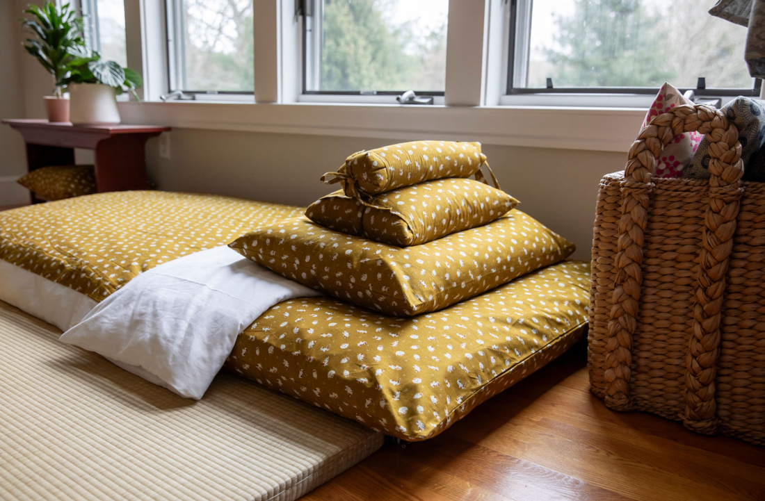 Gold Japanese bedding. 