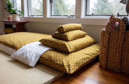 Gold Japanese bedding. 