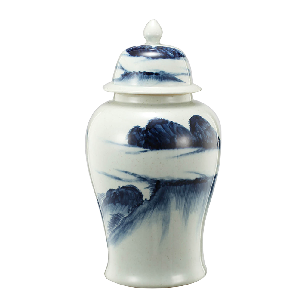 Porcelain Temple Jar with Lid - Landscape