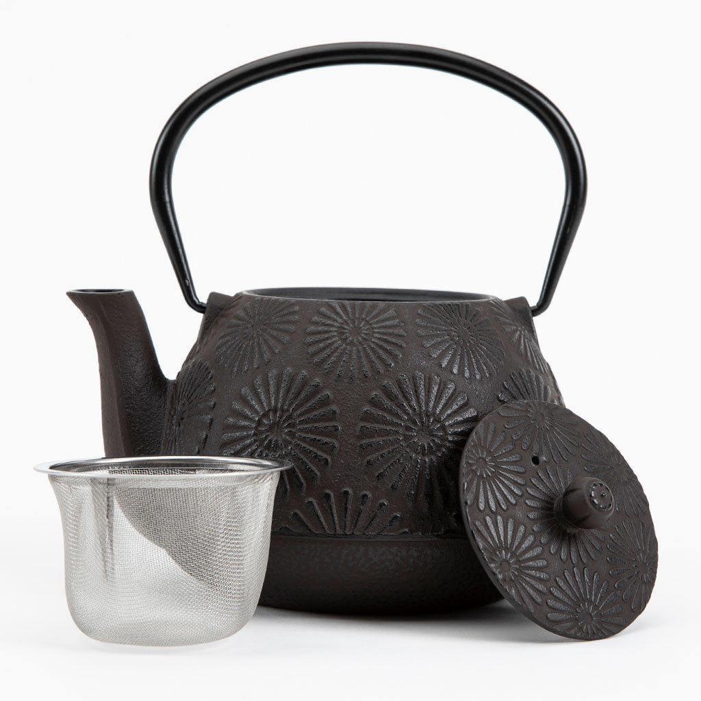 Chrysanthemum Flower Cast Iron Teapot