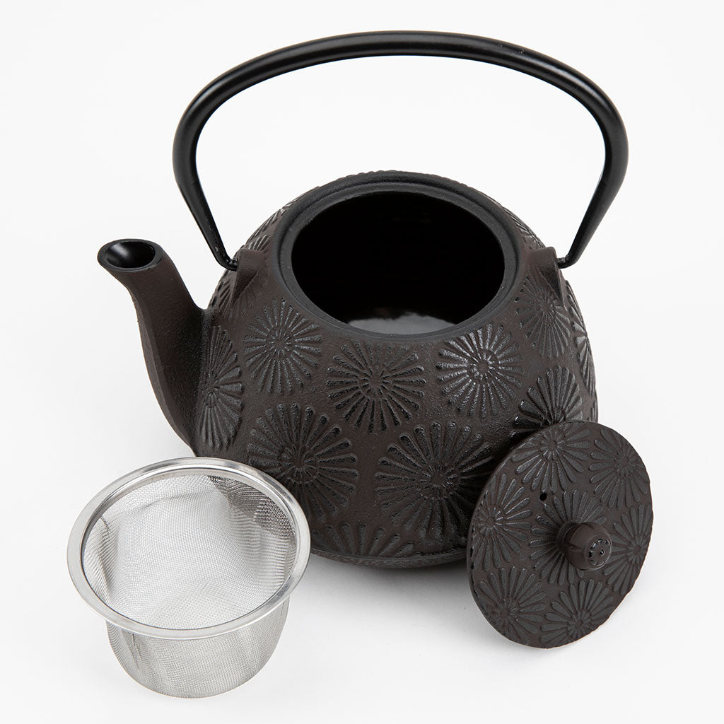 Chrysanthemum Flower Cast Iron Teapot