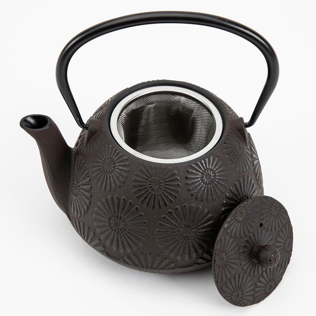 Chrysanthemum Flower Cast Iron Teapot