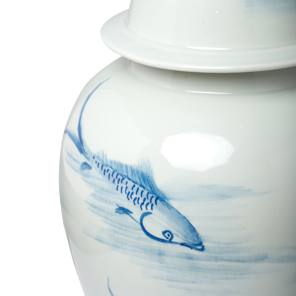 Porcelain Temple Jar with Lid - Koi