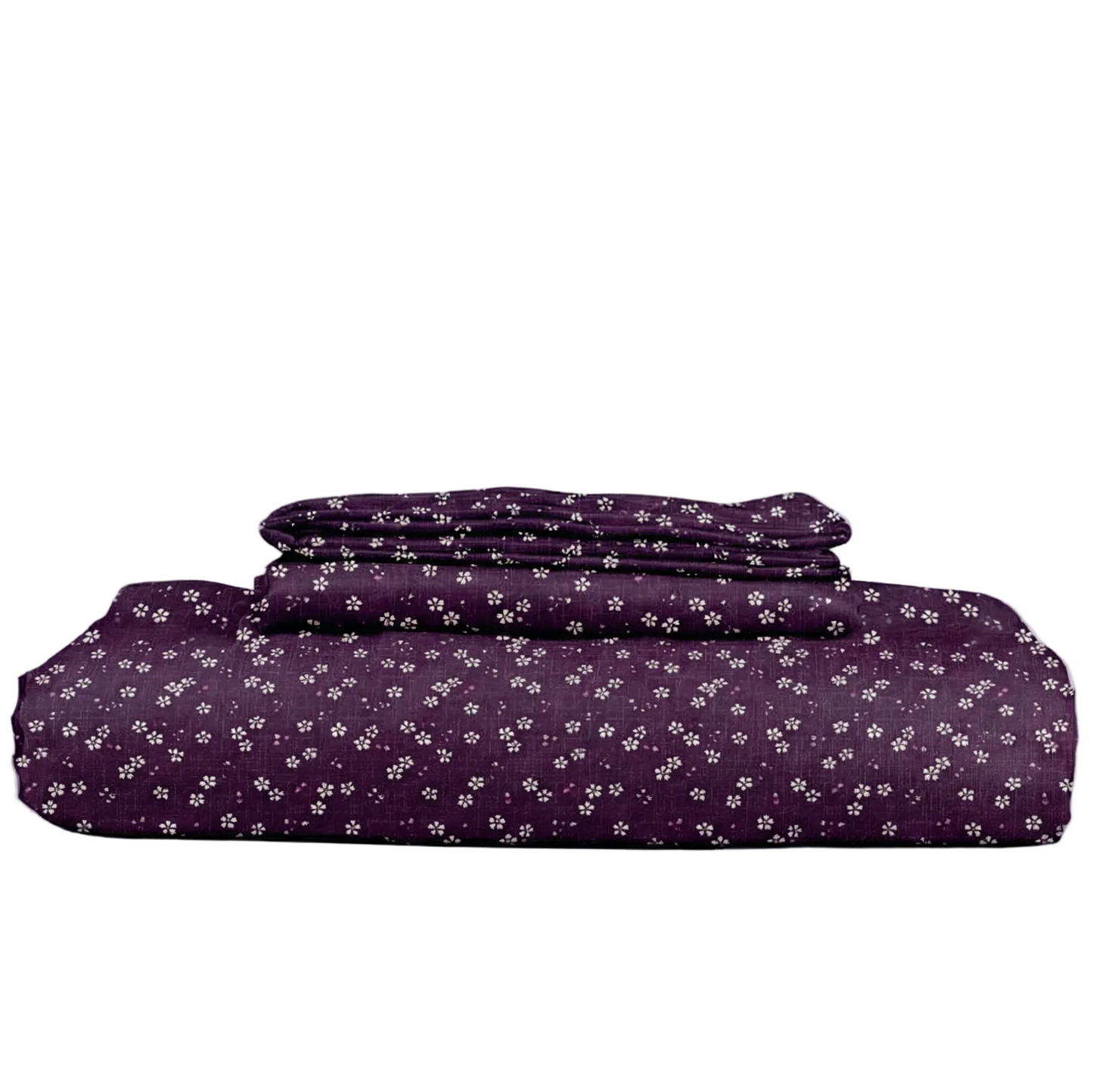 Purple floral-patterned bedding set on a white background