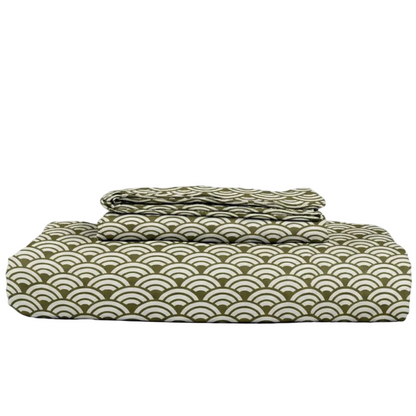 Folded fabric with wave pattern on a white background