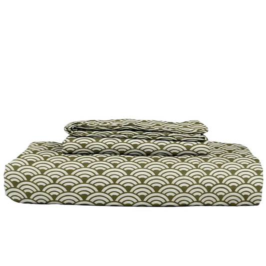 Folded fabric with wave pattern on a white background