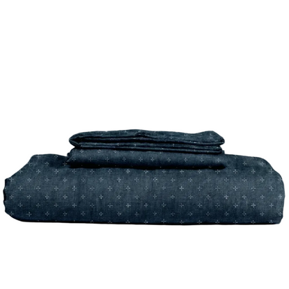 Dark blue textured sheet set on a white background