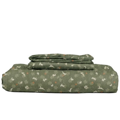 Usagi green bedding set on a white background