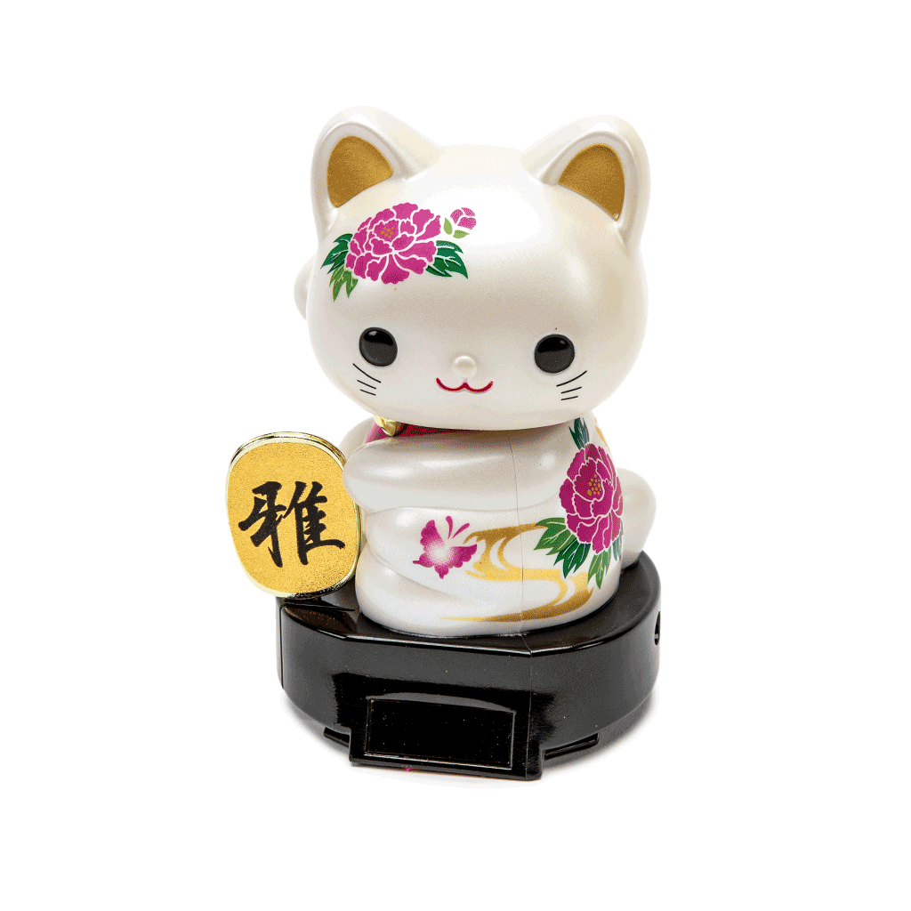 Solar-Powered Waving Maneki Neko - Peony