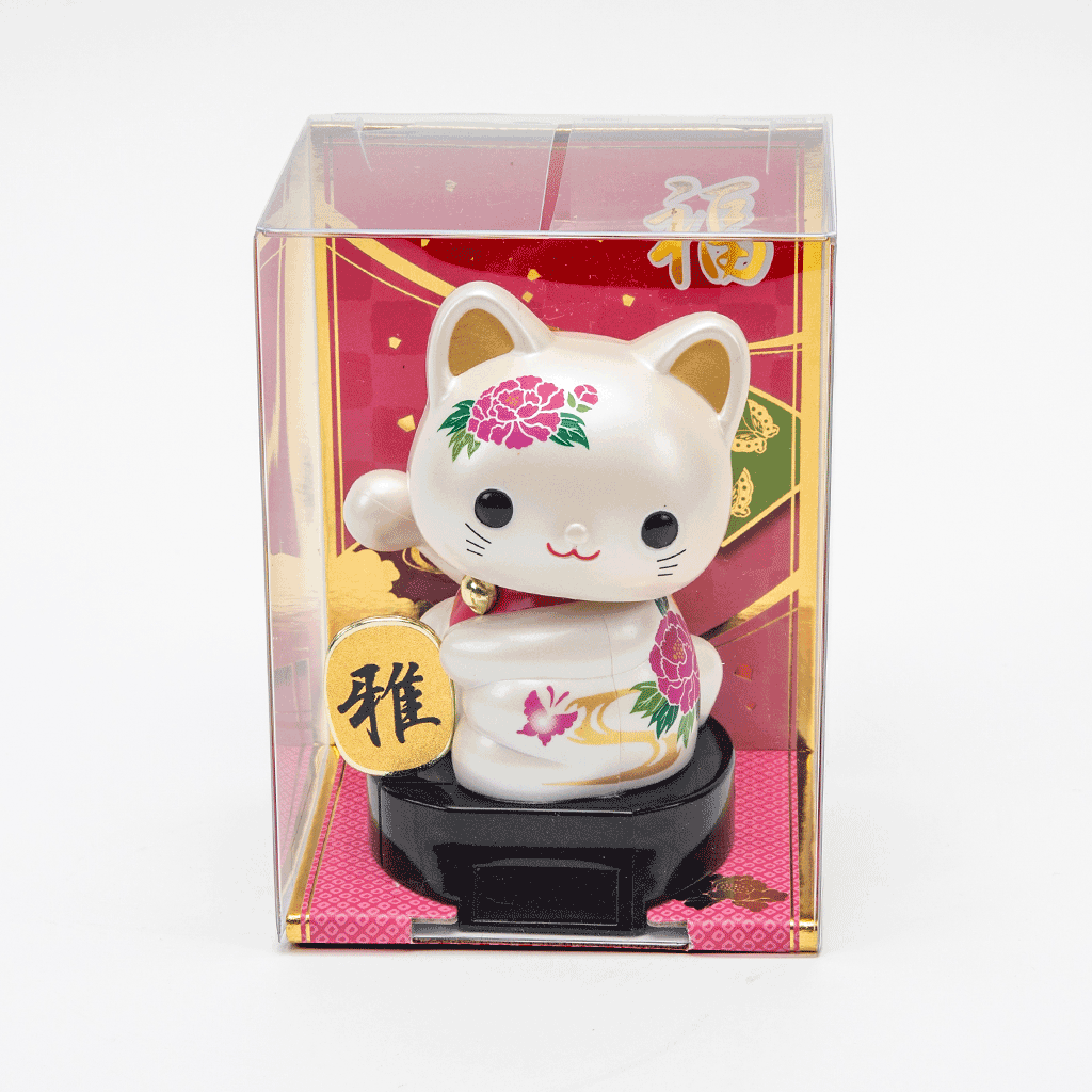 Solar-Powered Waving Maneki Neko - Peony