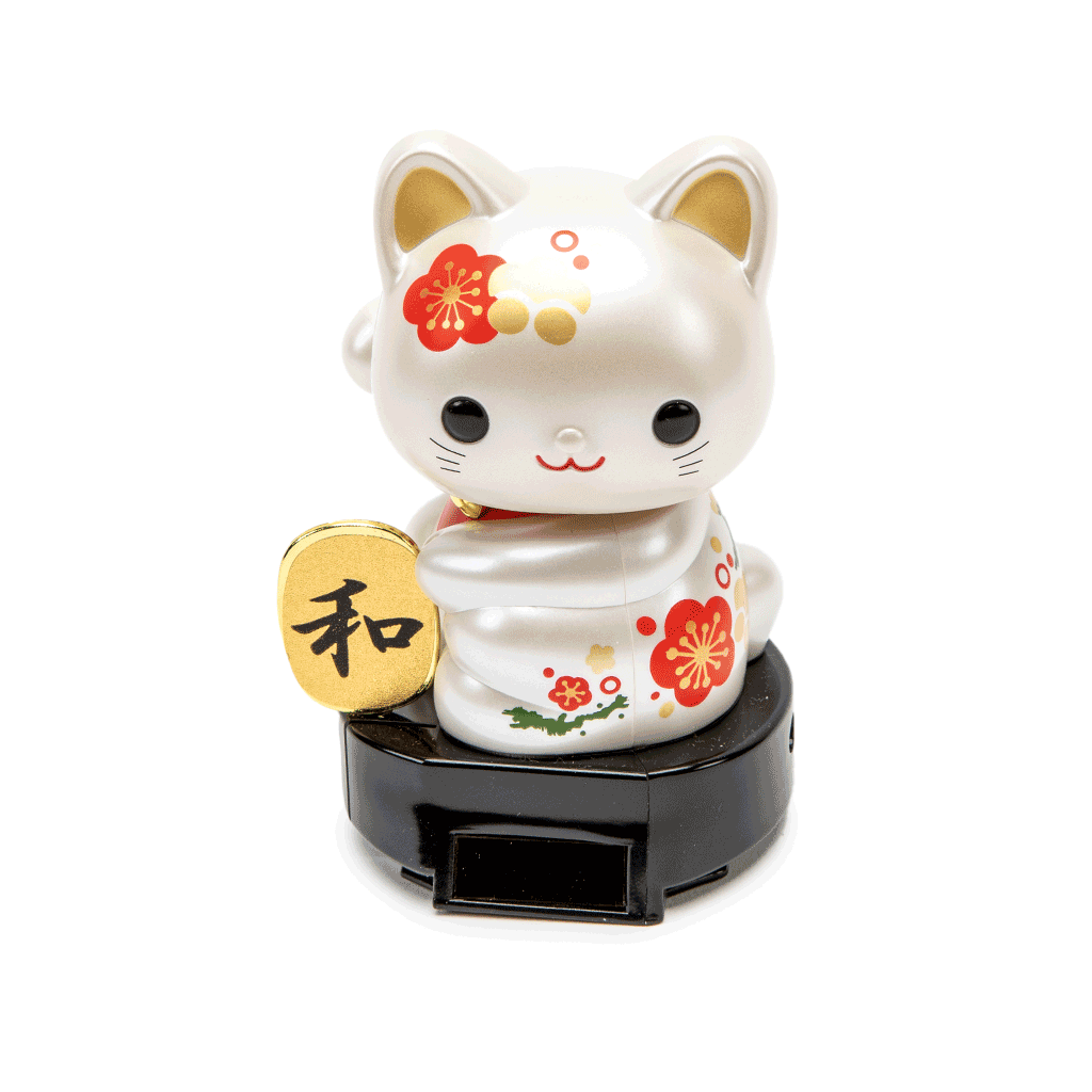 Solar-Powered Waving Maneki Neko - Cherry Blossom