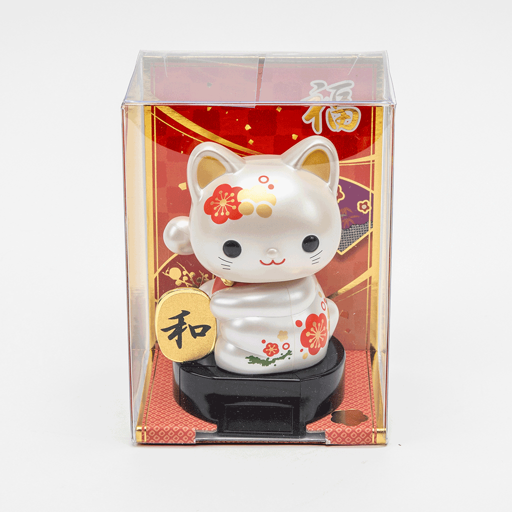 Solar-Powered Waving Maneki Neko - Cherry Blossom