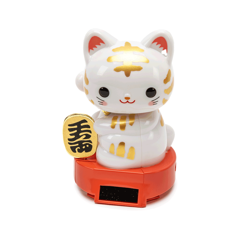 Solar-Powered Waving Maneki Neko - Cherry Blossom