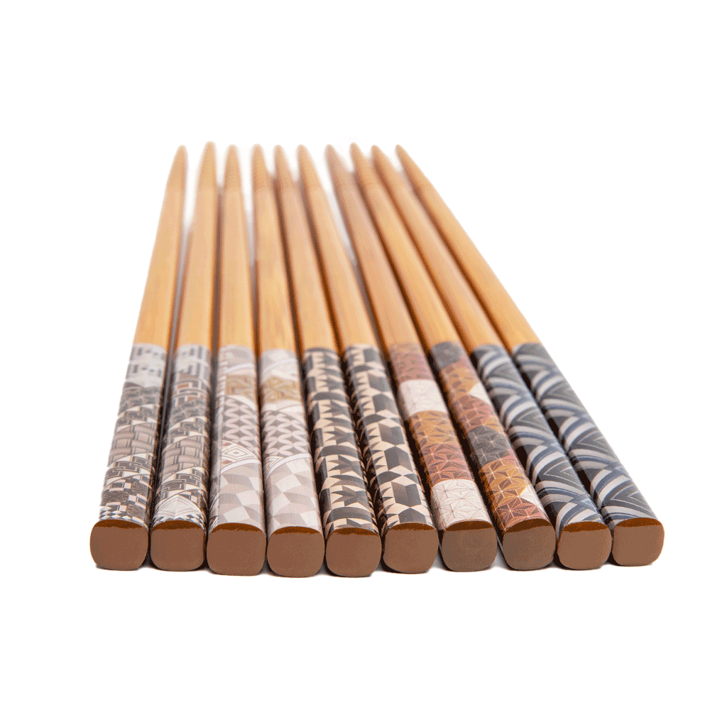 J-Life Printed Chopsticks Set - Bamboo and Beige