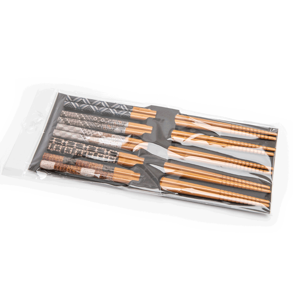 J-Life Printed Chopsticks Set - Bamboo and Beige