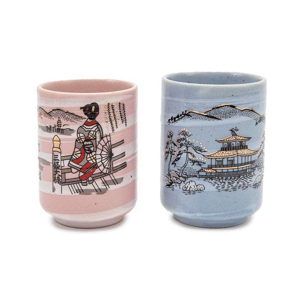 J-Life Japanese Tea Cup Set - Blue & Pink