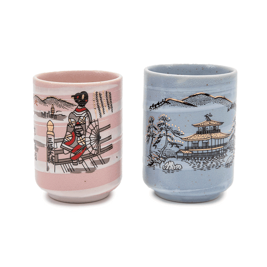 J-Life Japanese Tea Cup Set - Blue & Pink