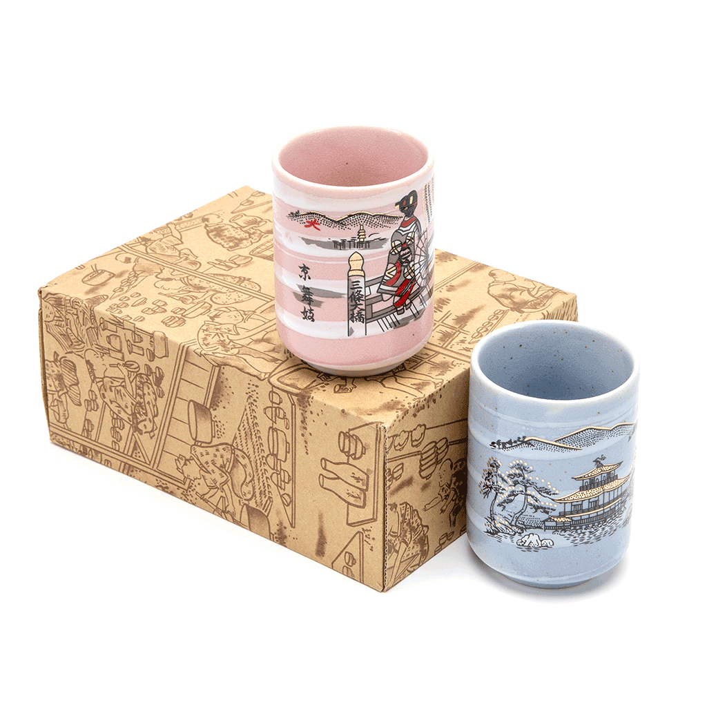 J-Life Japanese Tea Cup Set - Blue & Pink