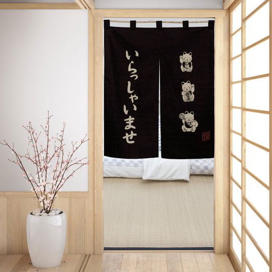 Welcome Maneki Neko Graphic Noren Japanese Door Curtain