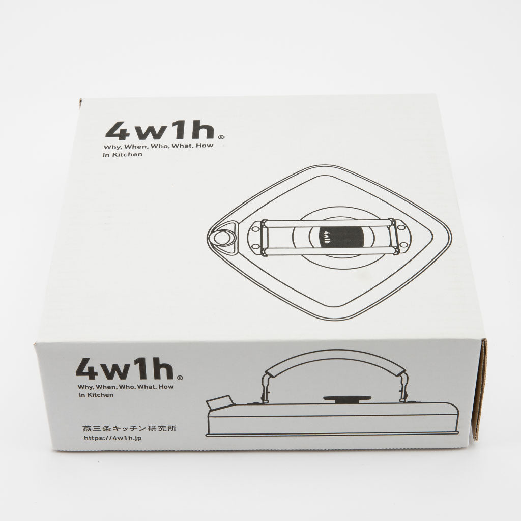 Box packaging of a tea kettle with '4w1h' branding on a white background