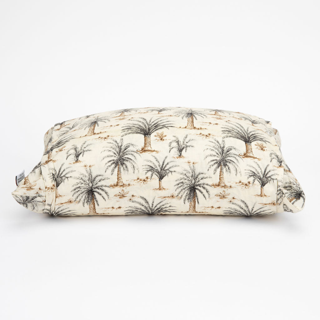 A rectangular fabric pouch or small bag with an allover palm tree print, shown on a clean white background.