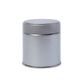 Silver cylindrical metal tin on a white background