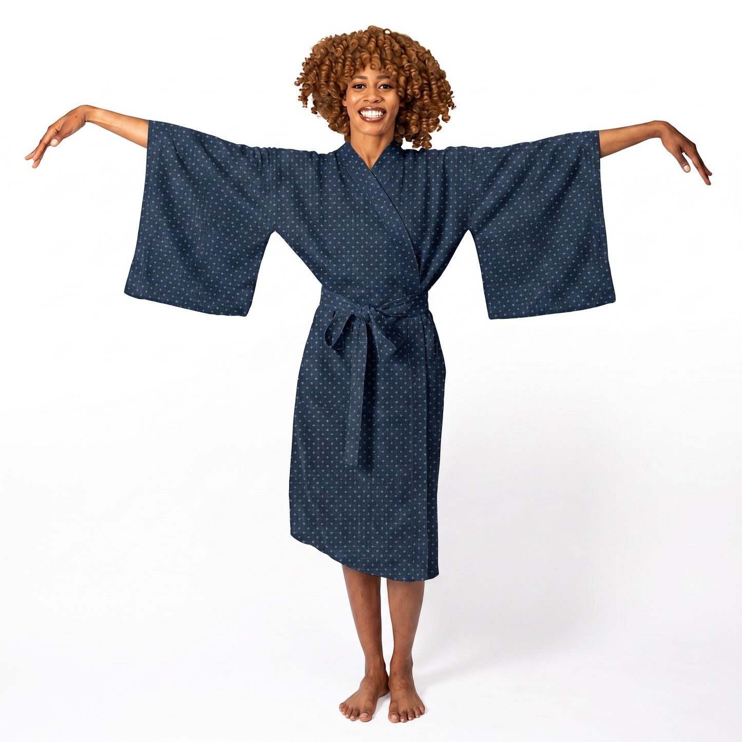 Traditional Yukata Cotton Robe in Aizome Navy