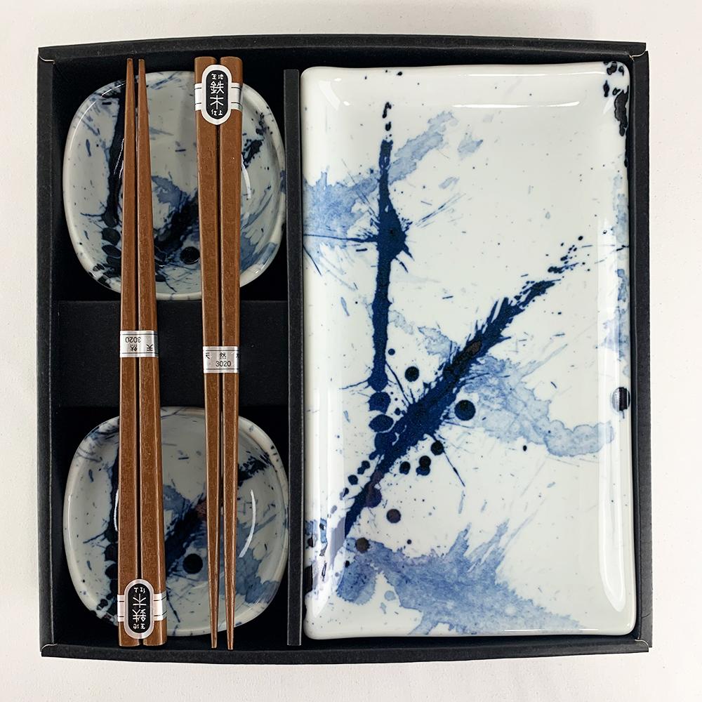 Sushi for Two Plate Set, Blue Splatter_Lifestyle