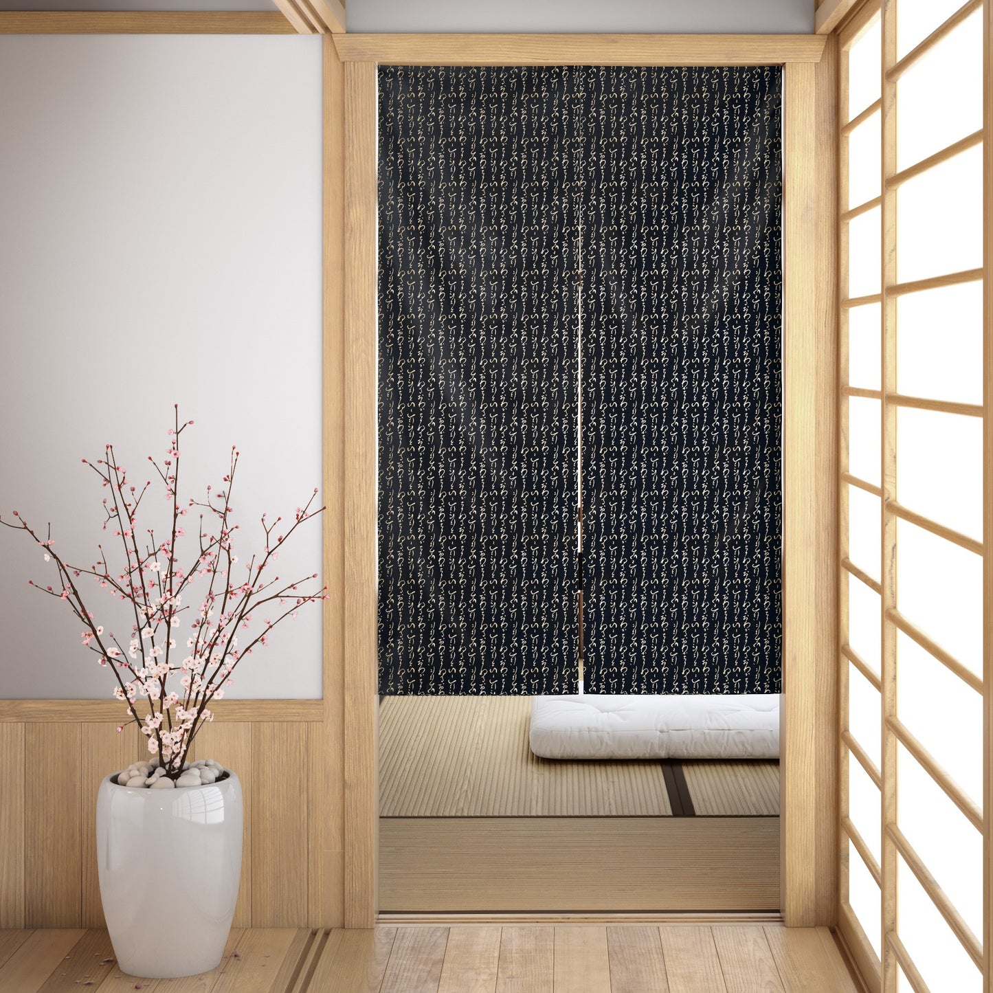 Kanji Black Noren Japanese Door Curtain