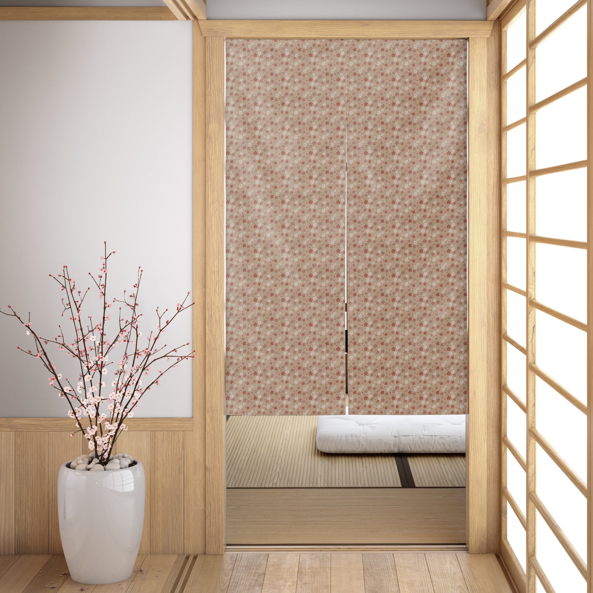Cherry Blossom Tan Noren Japanese Door Curtain