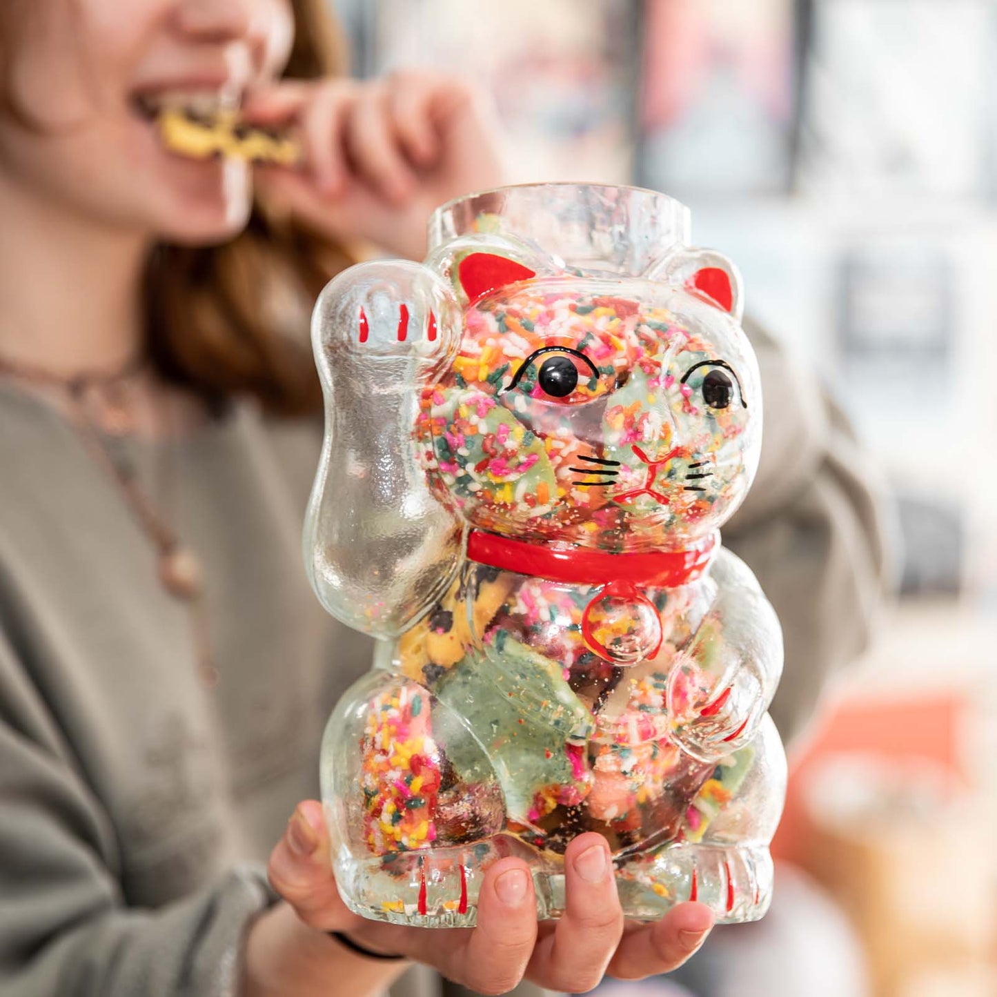 Glass Maneki Neko Jar