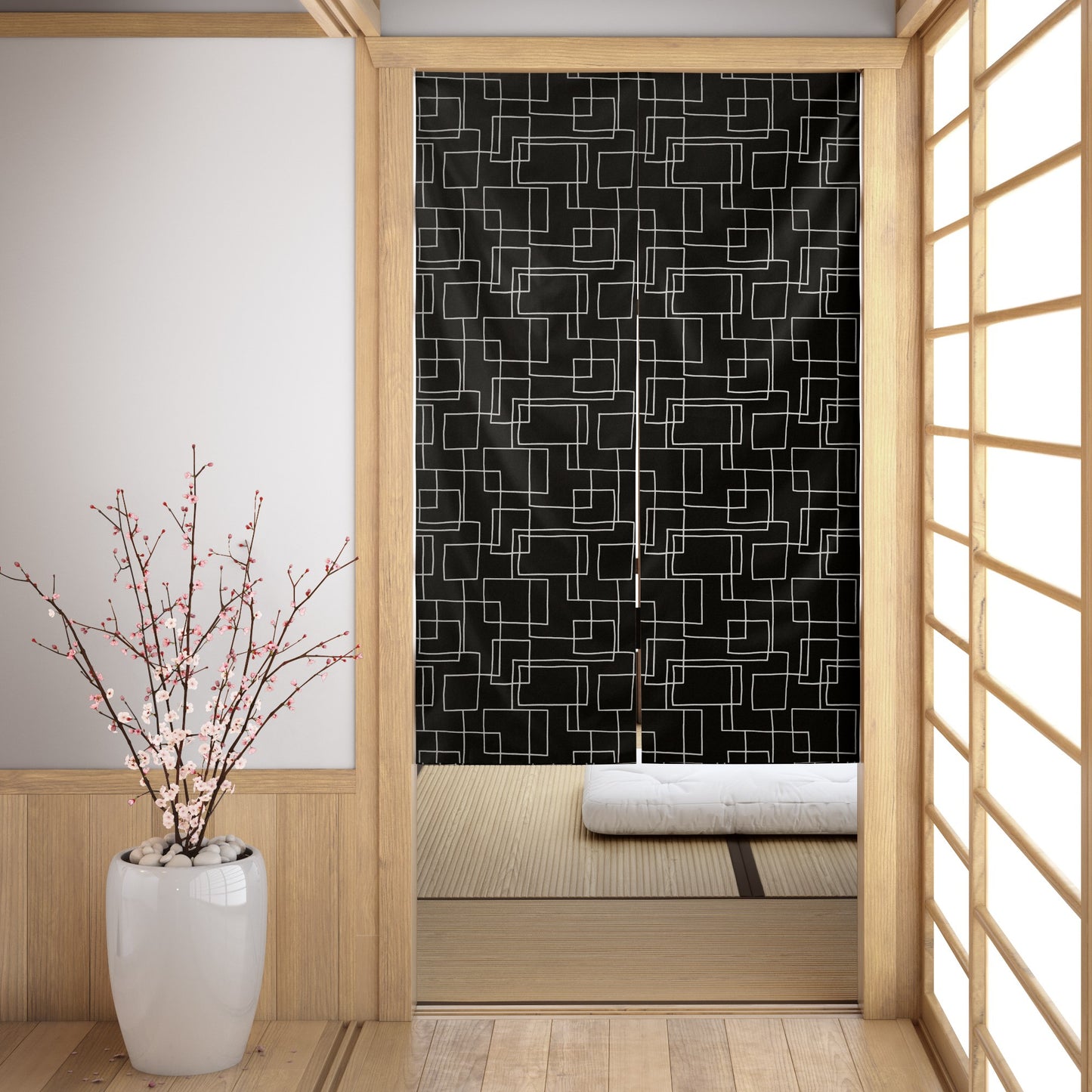 Shikaku Black Noren Japanese Door Curtain